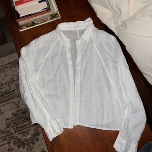 Mod Ref white linen button up women’s shirt
